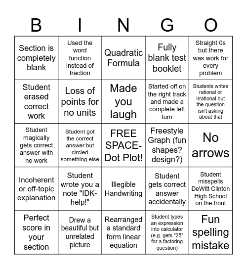 Regents Scoring Bingo Card