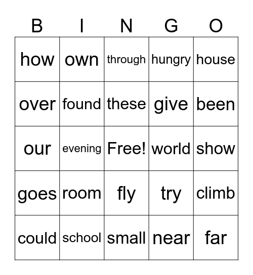 3rd Nine Weeks Words Bingo Card