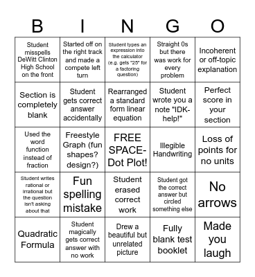 Regents Scoring Bingo Card