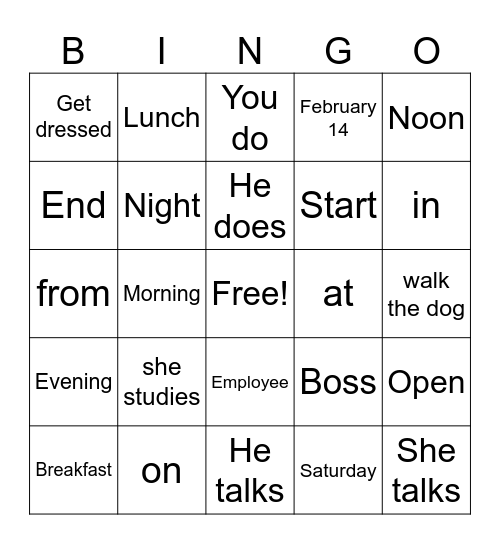 UNIT 6: TIME Bingo Card