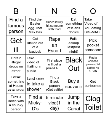 Trip Investigator Bingo Card