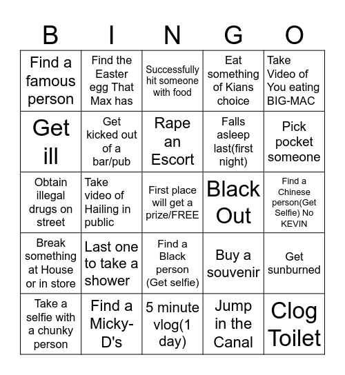 Trip Investigator Bingo Card