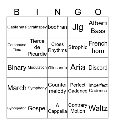 Music Concept Bingo Card
