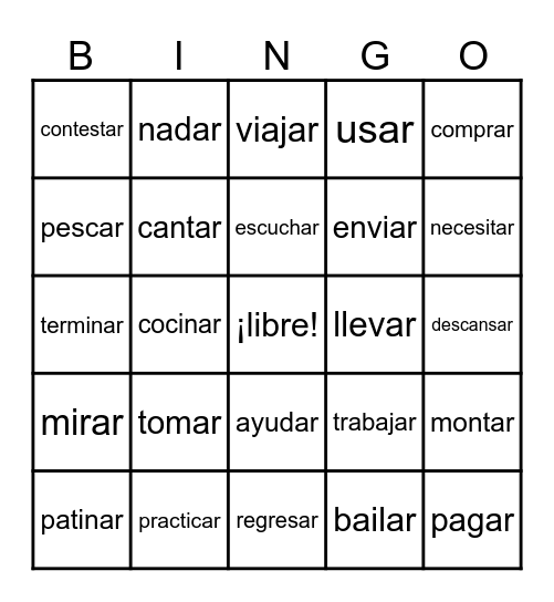 -AR Spanish Verbs Bingo Card