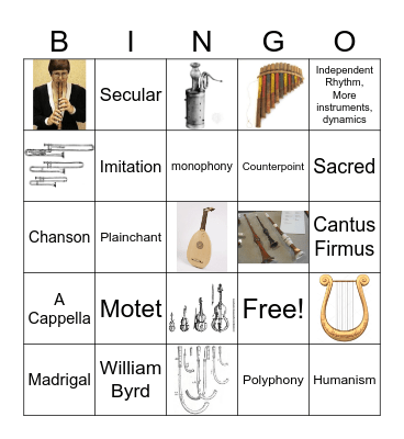 Early Music Bingo Card