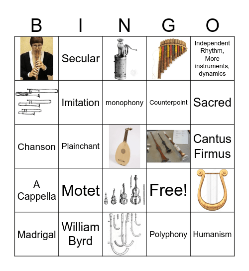 Early Music Bingo Card