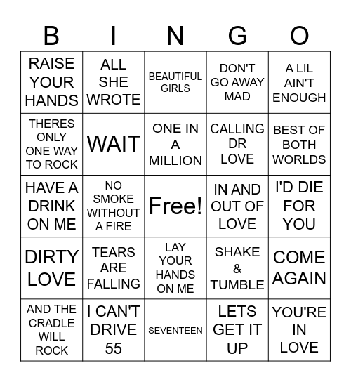 1 HAIRBAND HITS Bingo Card