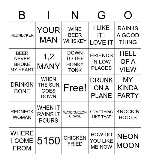 #2- COUNTRY HITS Bingo Card
