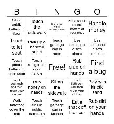 Get Dirty Bingo Card