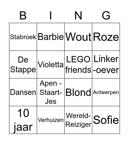 Liesl Bingo Card