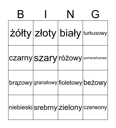 kolory Bingo Card