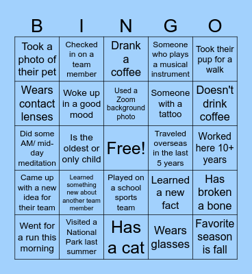 Team Icebreaker Bingo Card