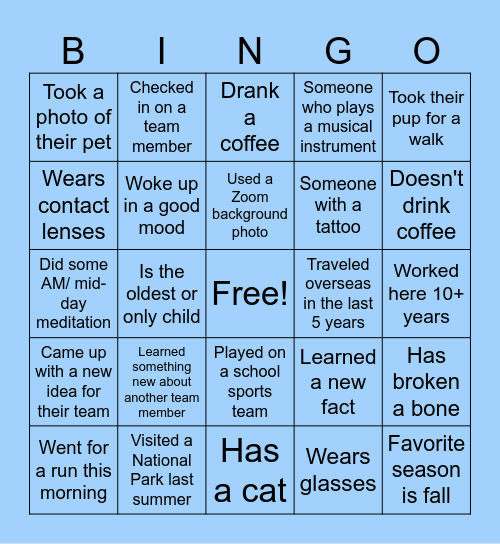 Team Icebreaker Bingo Card