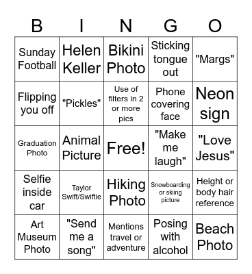 Online Dating Bingo Card