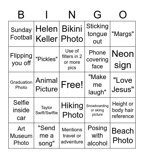 Online Dating Bingo Card