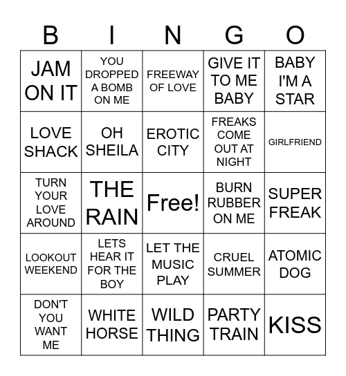 #2- 80S HITS Bingo Card