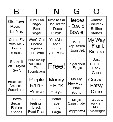 Bruce's Playlist Bingo Card