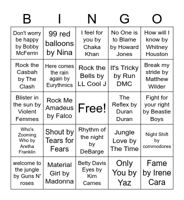 80s Music Bingo Round 4 Bingo Card