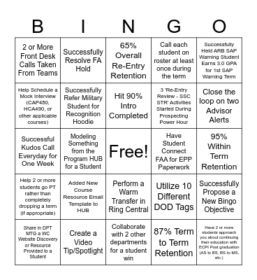 Student Services Bingo Card