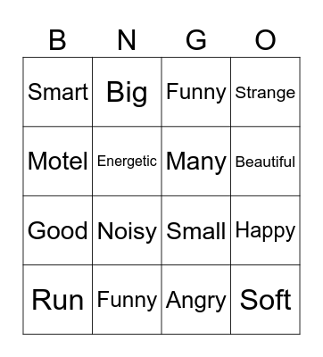 Synonym Bingo Card