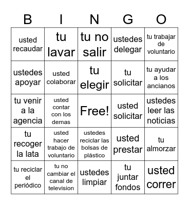 Español 3 - mandatos Bingo Card