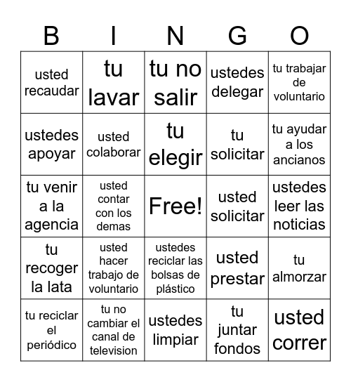 Español 3 - mandatos Bingo Card