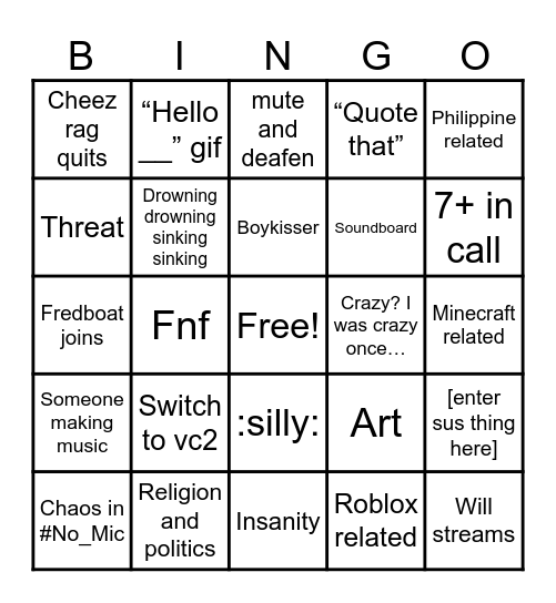 Willistrations Vc bingo Card