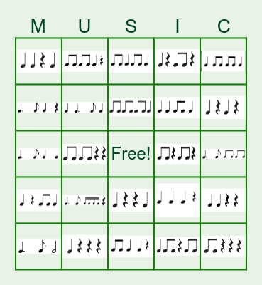 Rhythm Bingo (featuring Dotted Quarter Note) Bingo Card