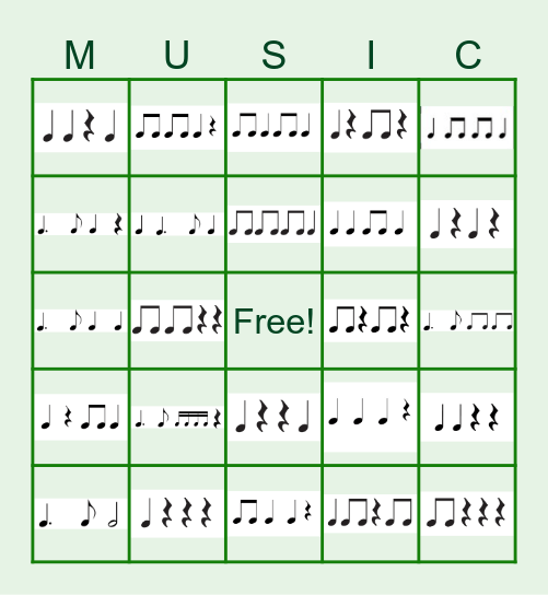 Rhythm Bingo (featuring Dotted Quarter Note) Bingo Card