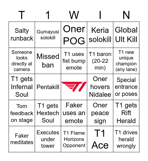 T1NGO 2024 Bingo Card