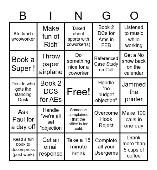 Workplace Bingo Card