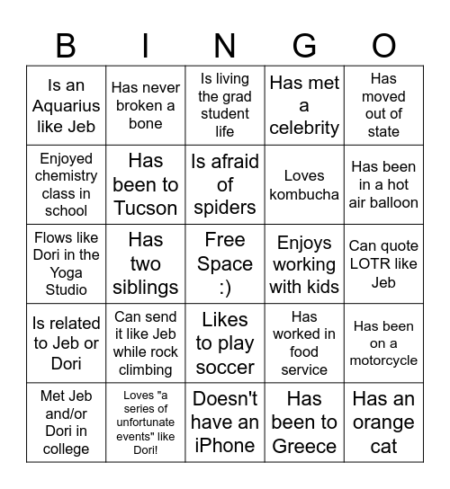 Human Bingo! Find someone who... Bingo Card