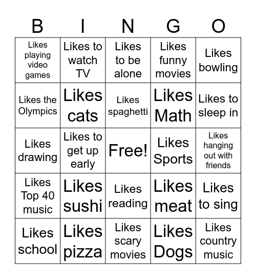 Likes... Bingo Card
