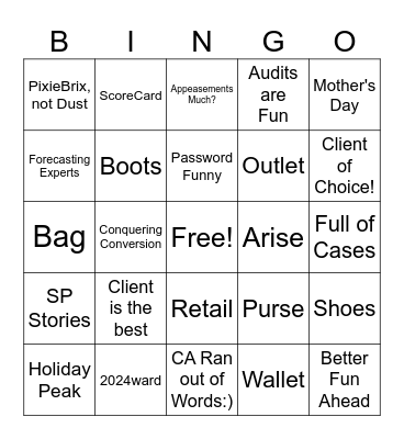 Arise Retail Bingo Card