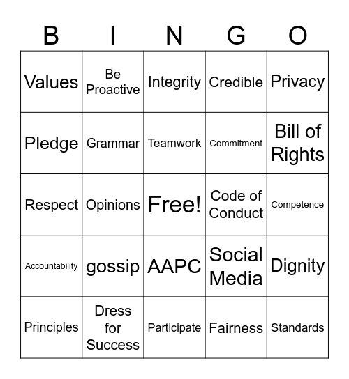 Code of Ethics Bingo Card