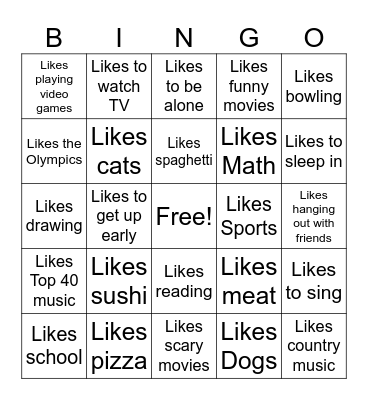 Likes... Bingo Card