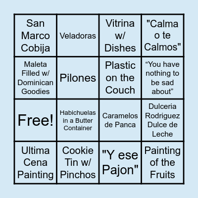 Dominican Household Bingo Card