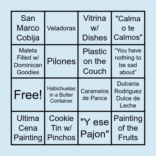 Dominican Household Bingo Card