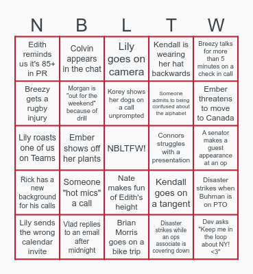 North Branch Bingo Card
