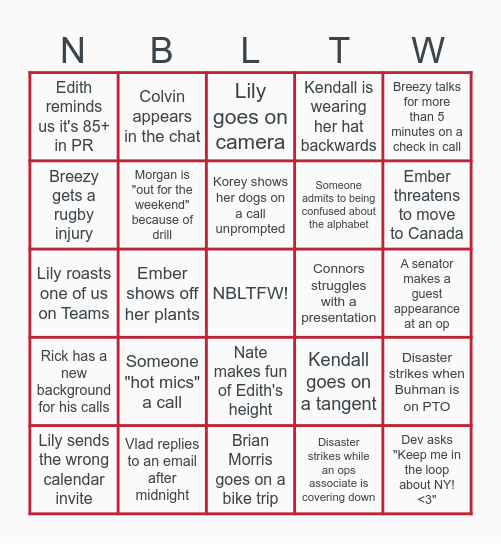 North Branch Bingo Card