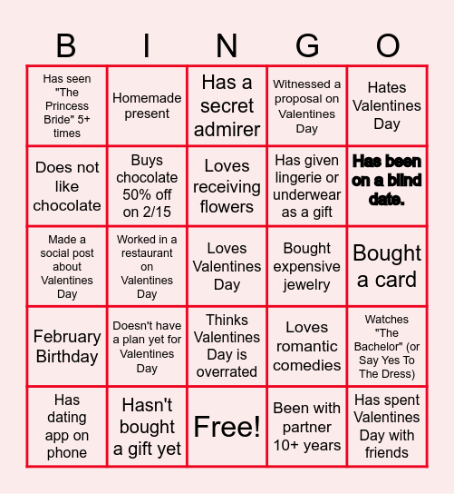 Virtual Valentine's Day Bingo Card