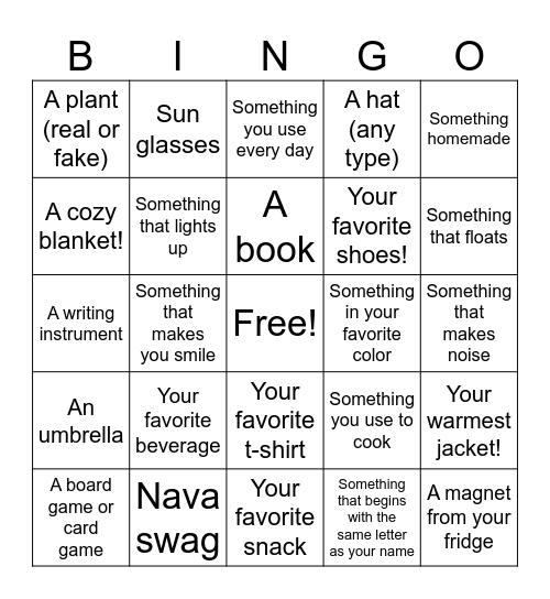 Scavenger Hunt Bingo Card