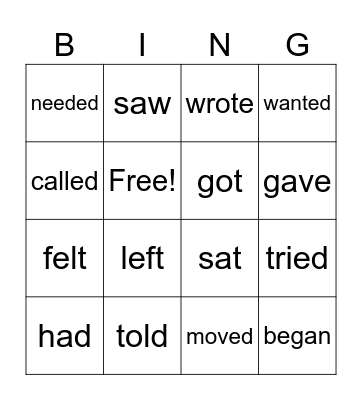 BINGO VERBS Bingo Card