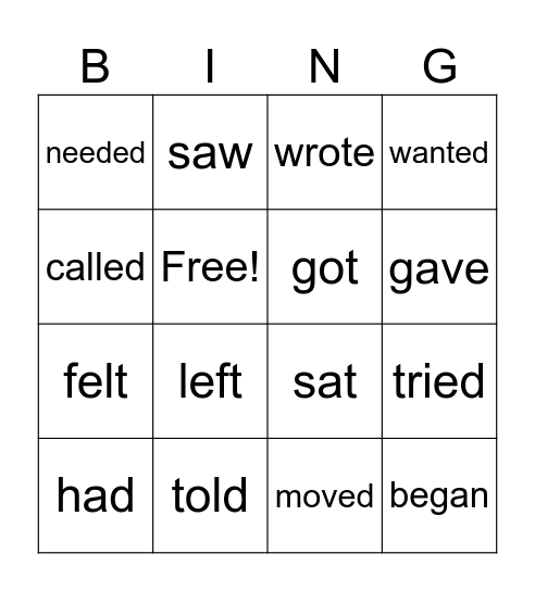 BINGO VERBS Bingo Card