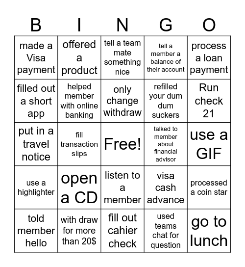 teller line Bingo Card