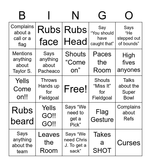 GO CHIEFS Bingo Card