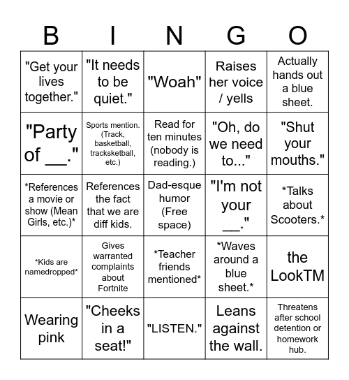 Mrs. Okamoto Bingo Card