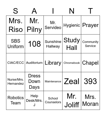 Student First and Last Name: ______________ Bingo Card