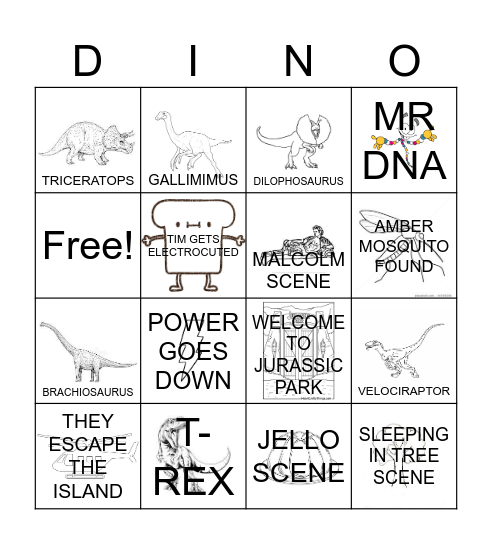 Jurassic Park Bingo Card