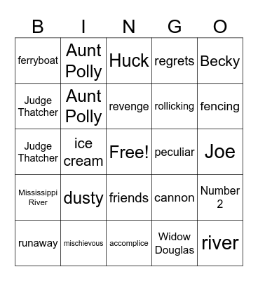 Tom Sawyer Bingo Card